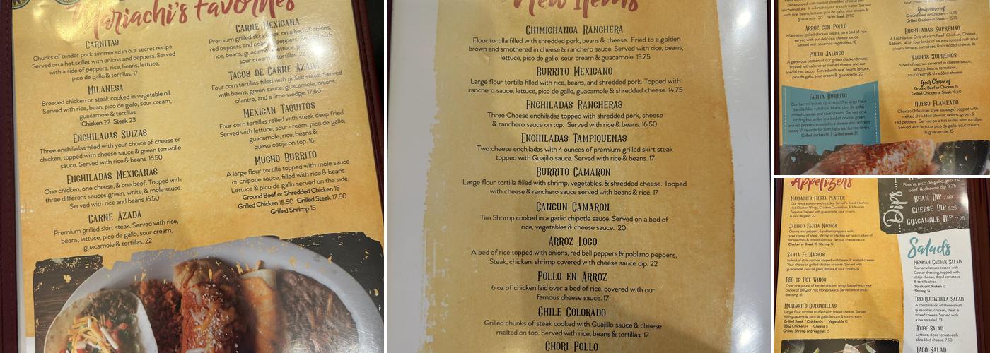 Mariachi's Menu