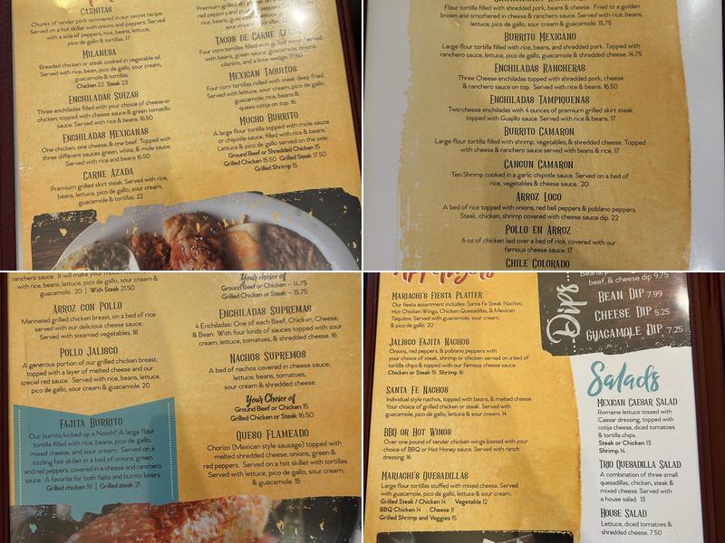 Mariachi's Menu