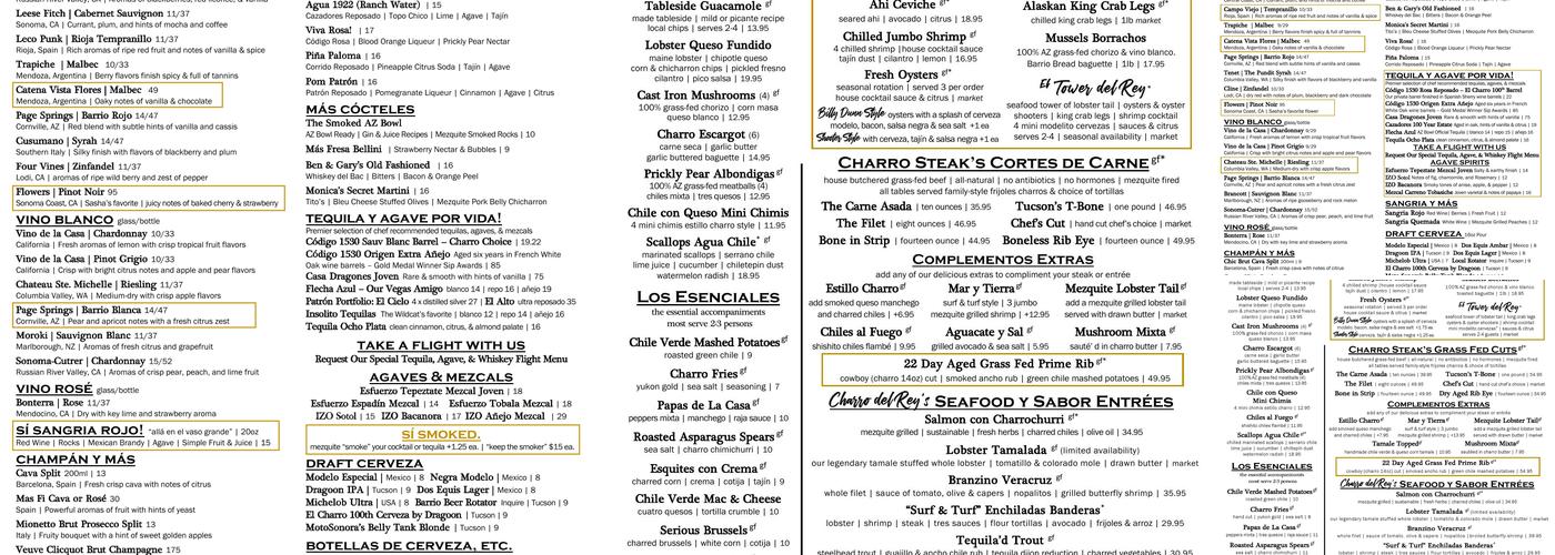 Charro Steak & Del Rey Menu