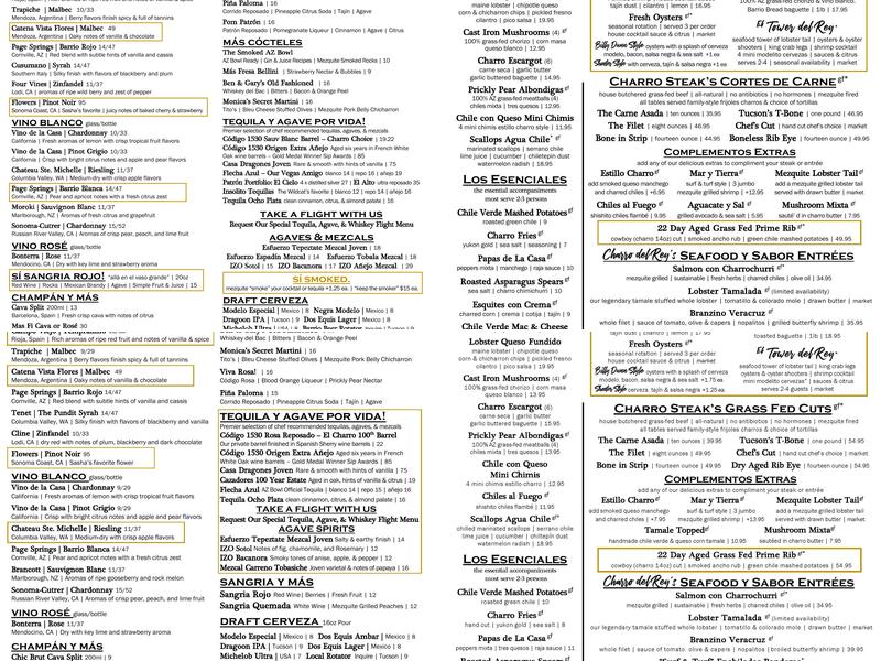Charro Steak & Del Rey Menu