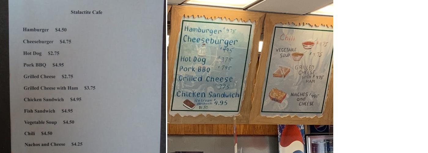 Stalactite Cafe & Restaurant Menu