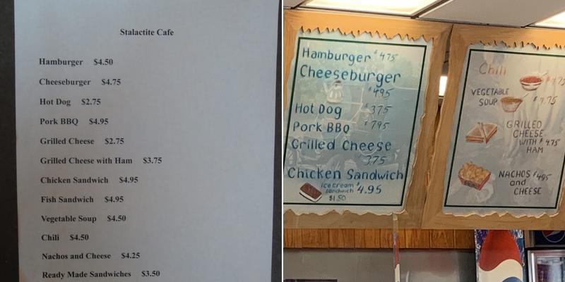 Stalactite Cafe & Restaurant Menu