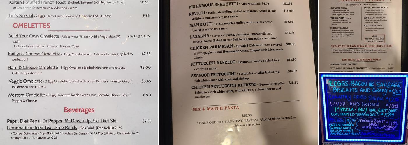 P J's Diner Menu