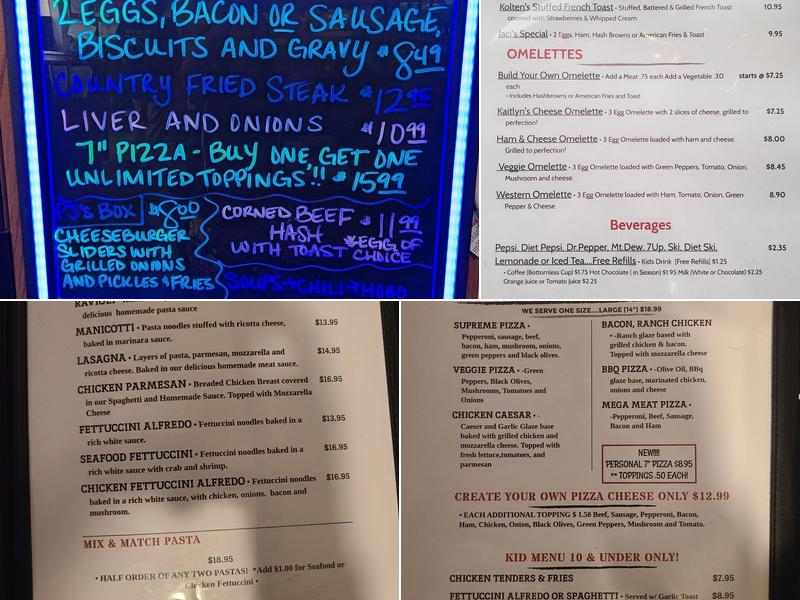 P J's Diner Menu