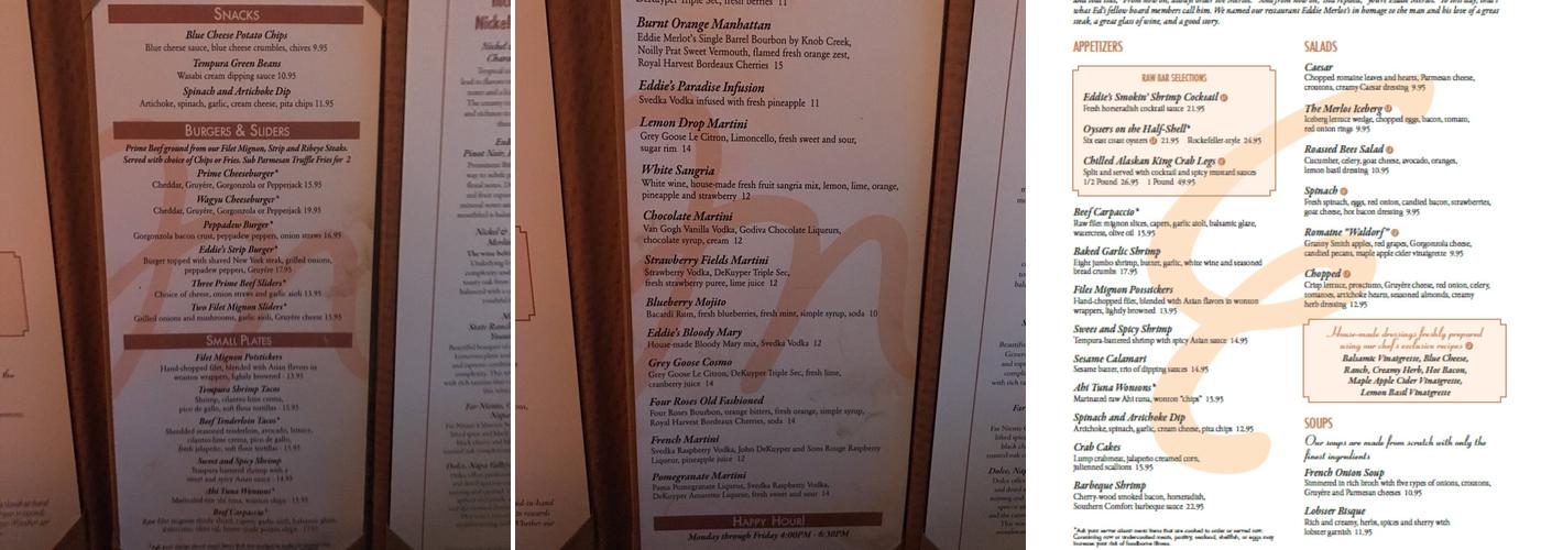 Eddie Merlot's Prime Aged Beef & Seafood Scottsdale Menu