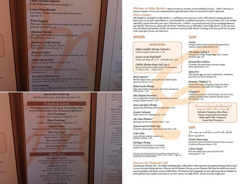 Eddie Merlot's Prime Aged Beef & Seafood Scottsdale Menu