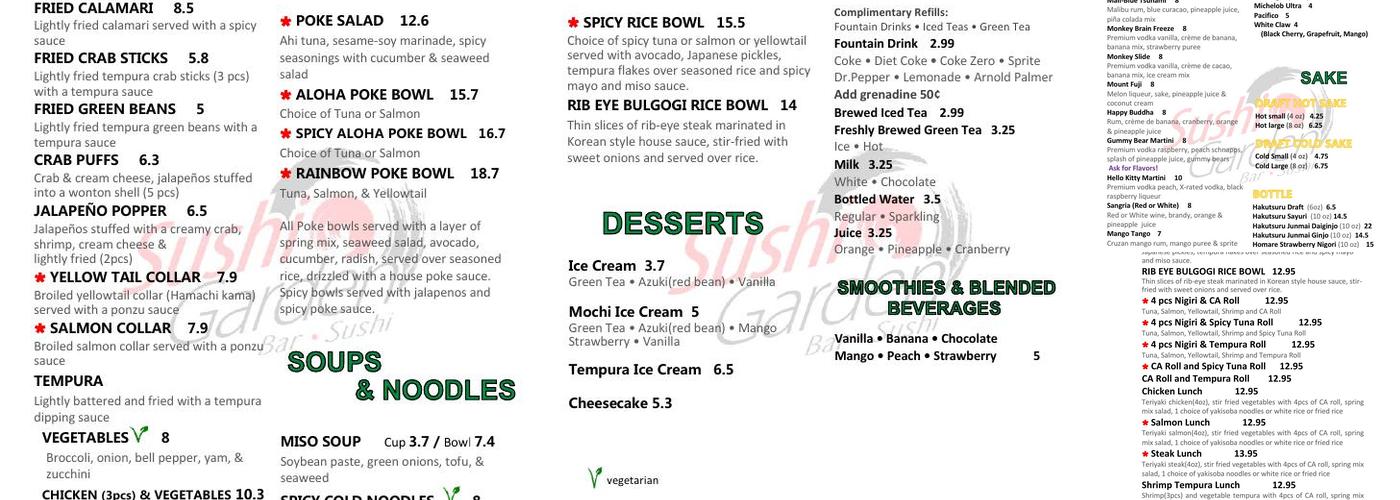 Sushi Garden Menu