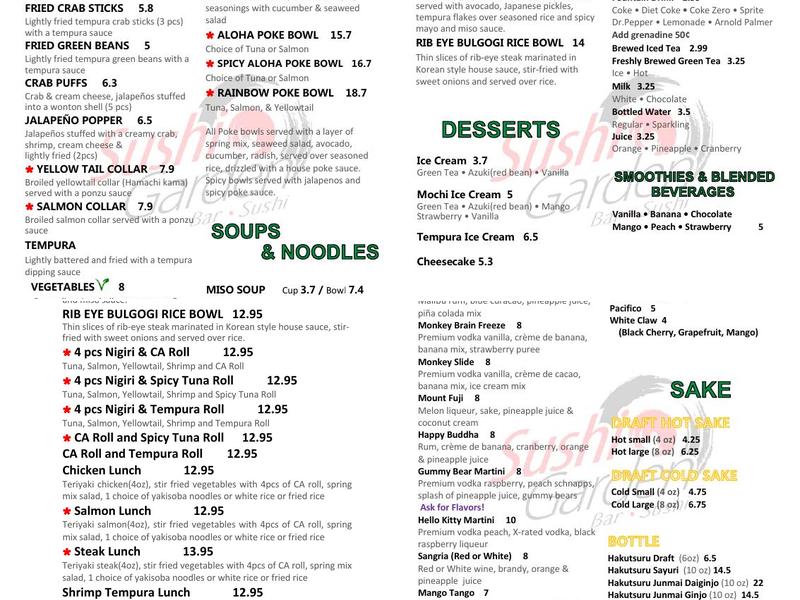 Sushi Garden Menu