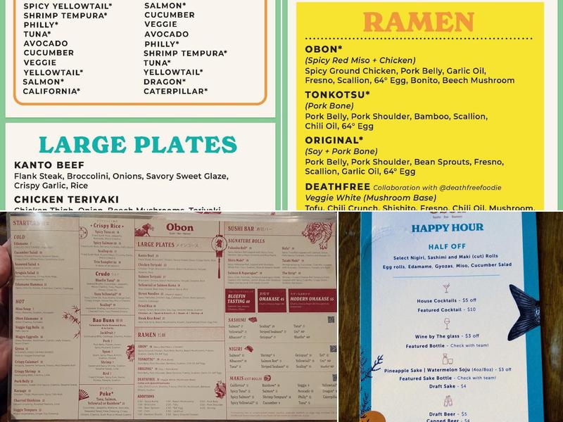 OBON Sushi Bar Ramen Menu