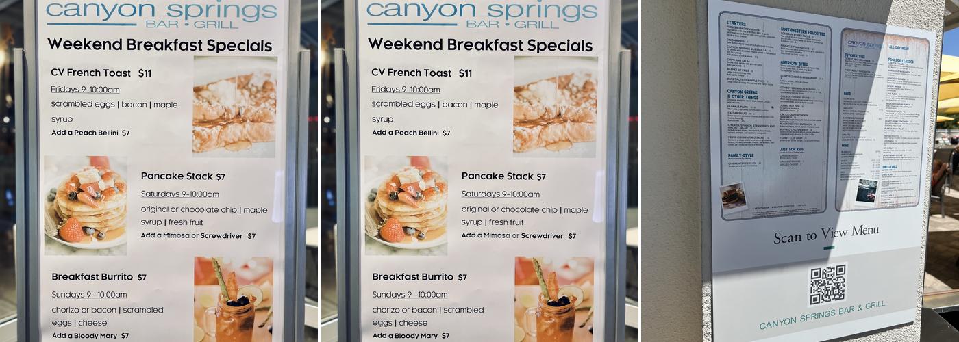 Canyon Springs Bar and Grill Menu