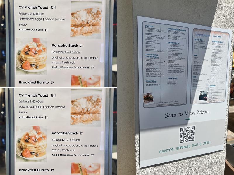 Canyon Springs Bar and Grill Menu