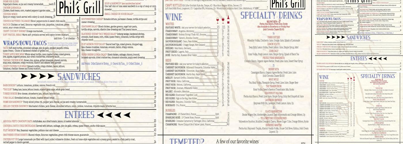 Phils Grill Menu