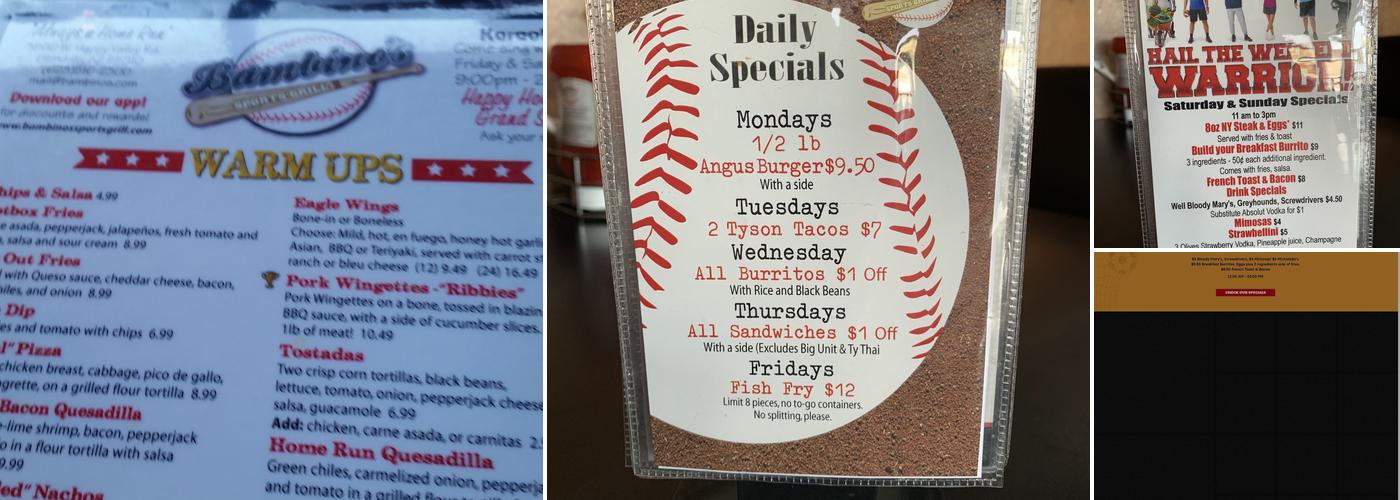 Bambino's Sports Grill Menu