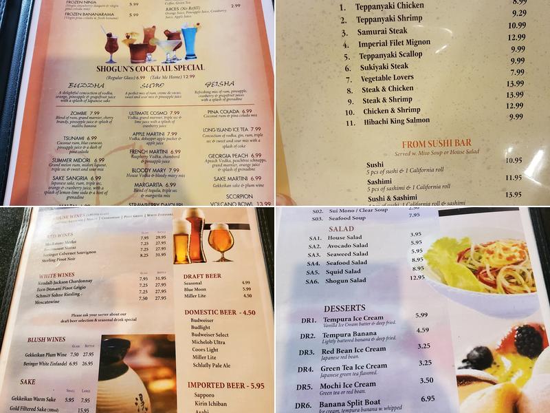 Shogun Steakhouse of Japan Fairview Heights IL Menu