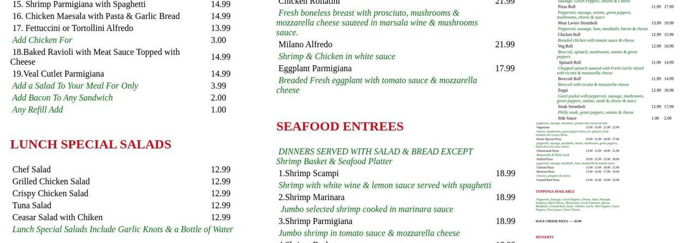 Cafe Milano Menu