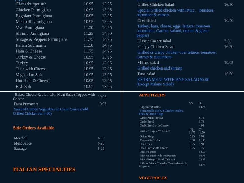 Cafe Italiano Menu