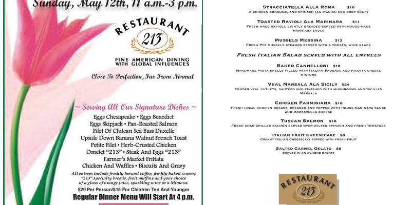 Restaurant 213 Menu