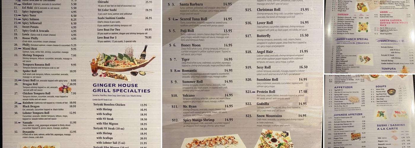 Ginger House Menu