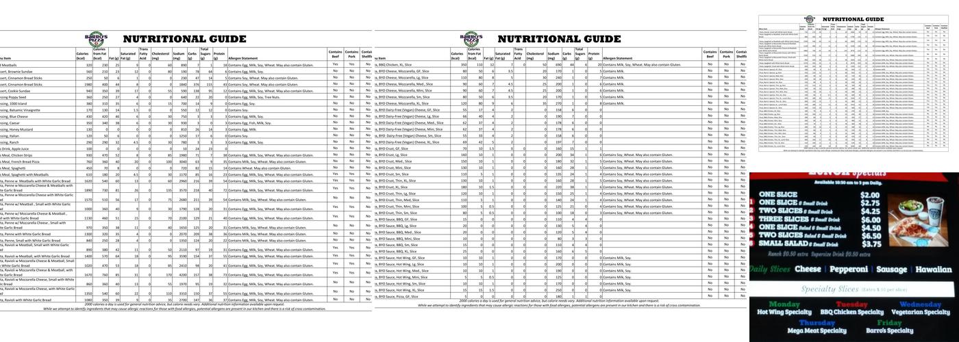 Barro's Pizza Menu