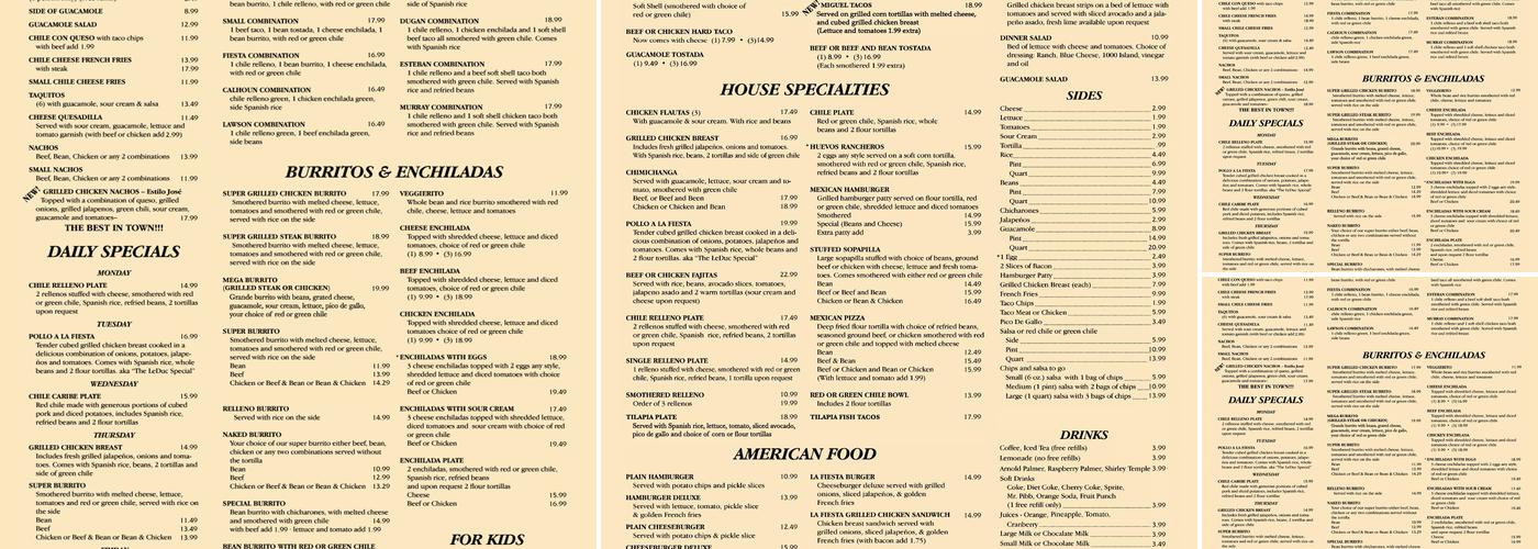 La Fiesta Menu