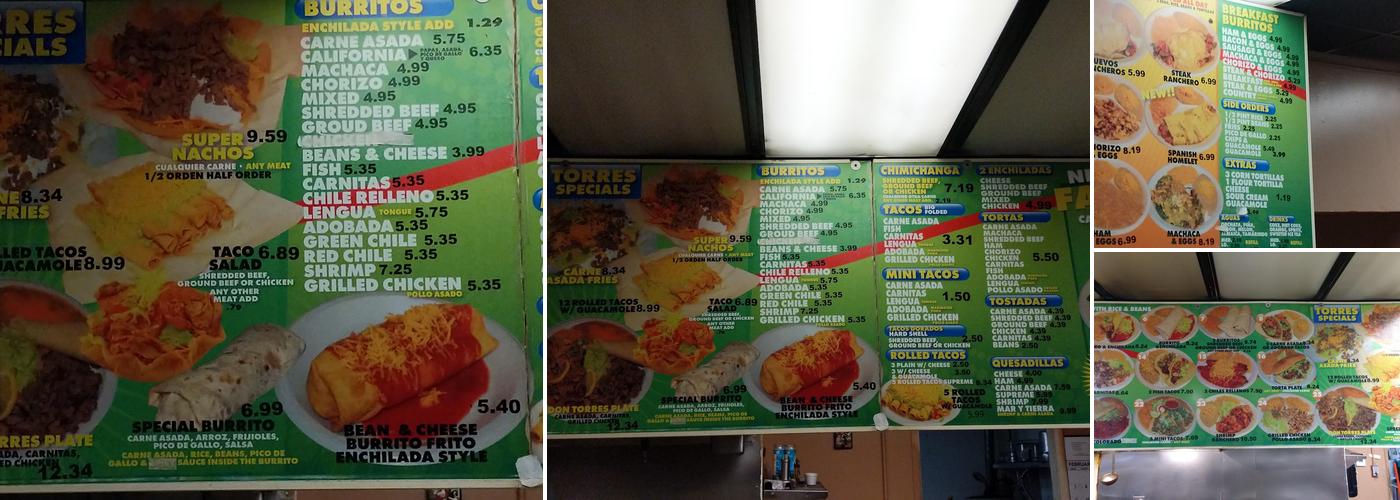 Torres Mexican Food. Menu