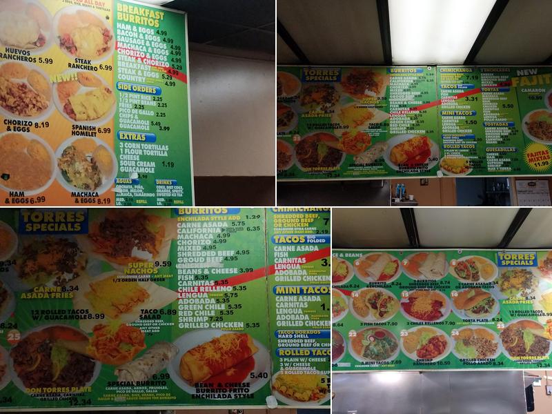 Torres Mexican Food. Menu