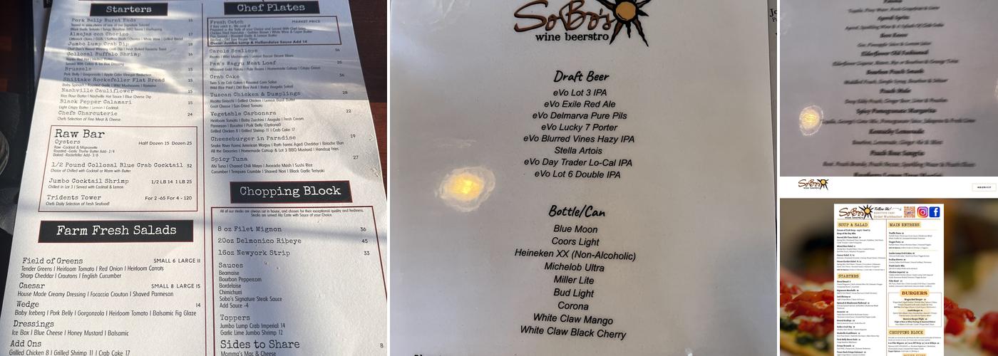 Sobo's Wine Beerstro Menu