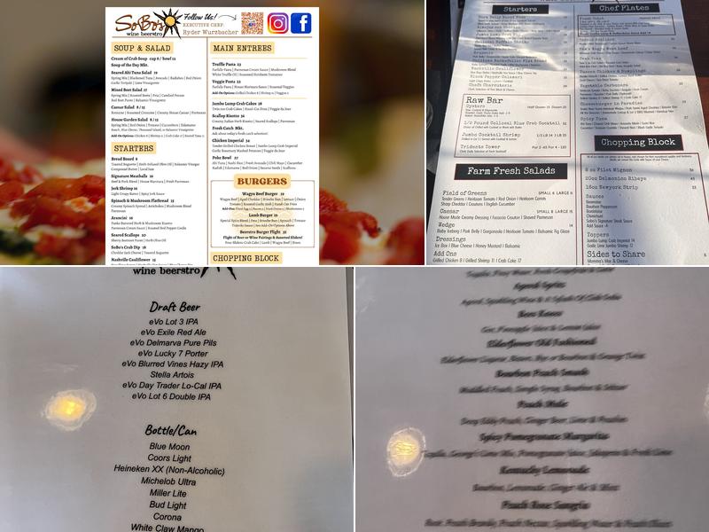 Sobo's Wine Beerstro Menu