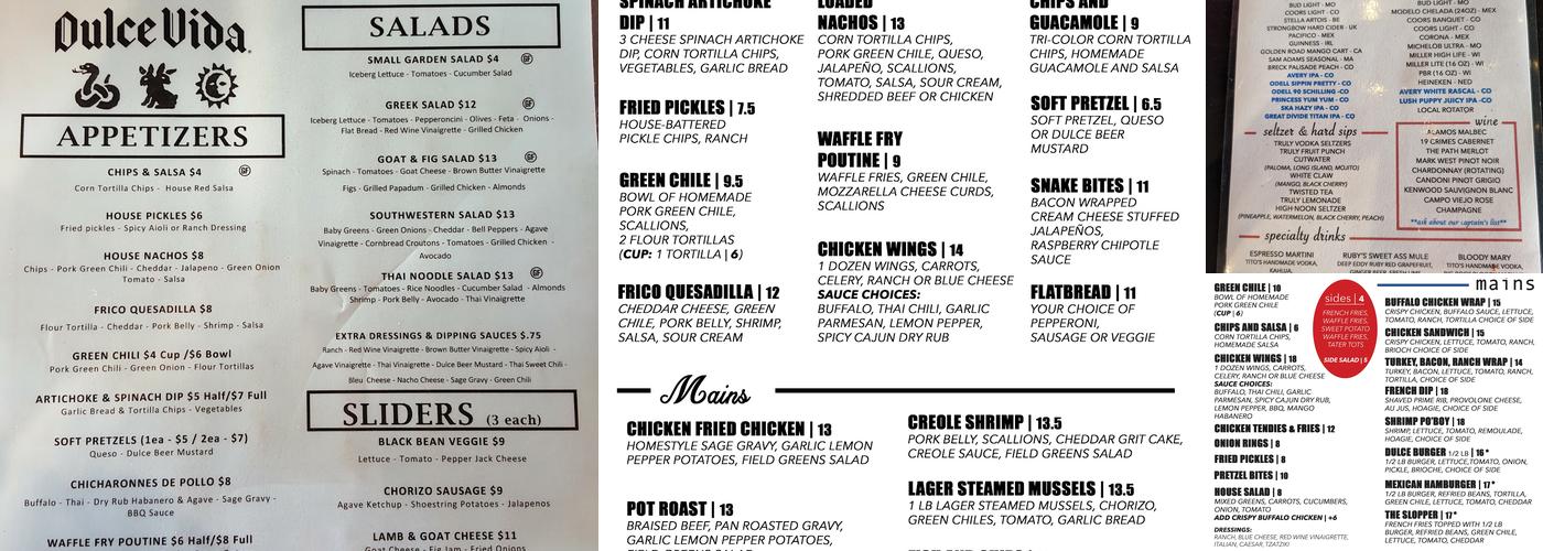 Dulce Vida Menu
