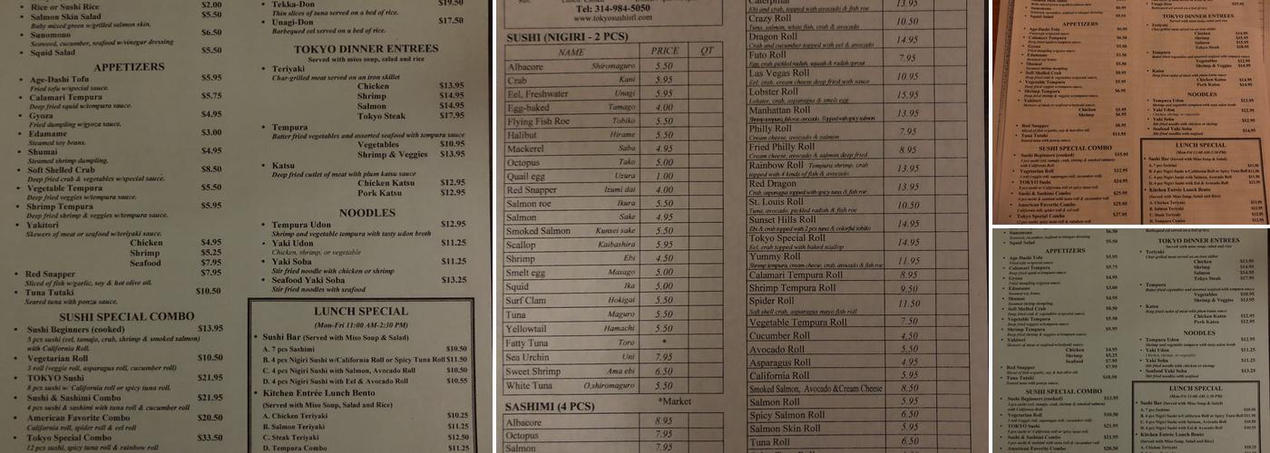 Tokyo Sushi Menu