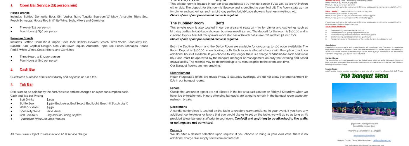 Helen Fitzgerald's Irish Grill & Pub Menu