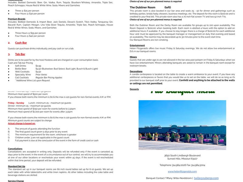 Helen Fitzgerald's Irish Grill & Pub Menu