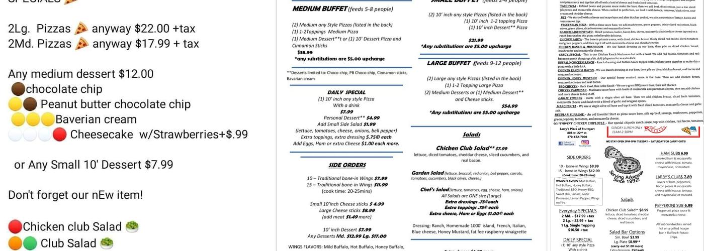 Larry's Pizza Menu