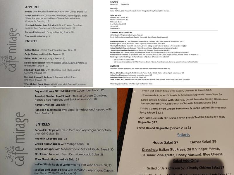 Cafe Mirage Menu