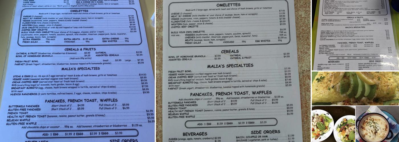 Malia's Cafe Menu