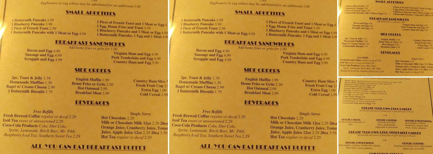 Doyle's Menu