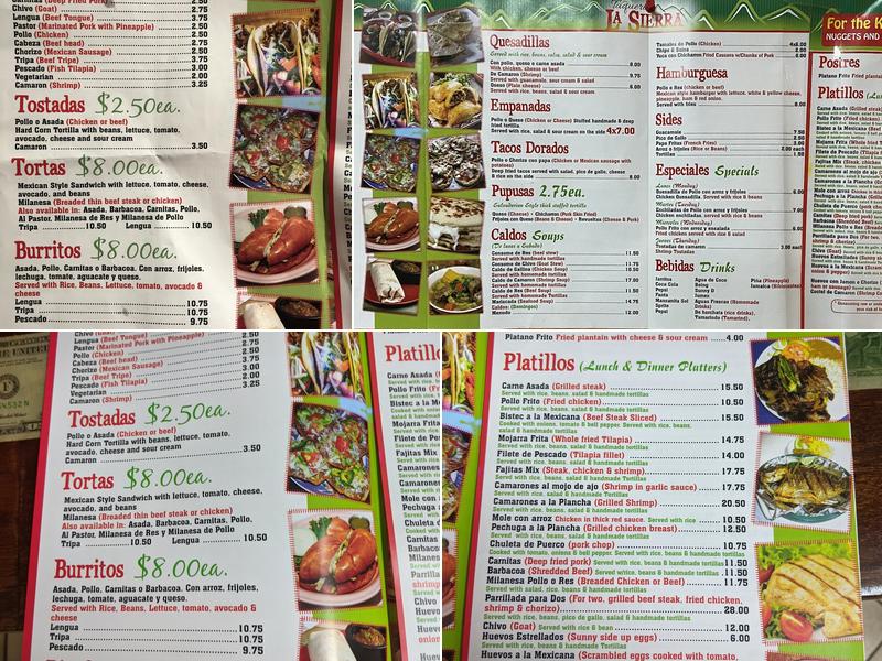 La Sierra Mexican Restaurant Menu