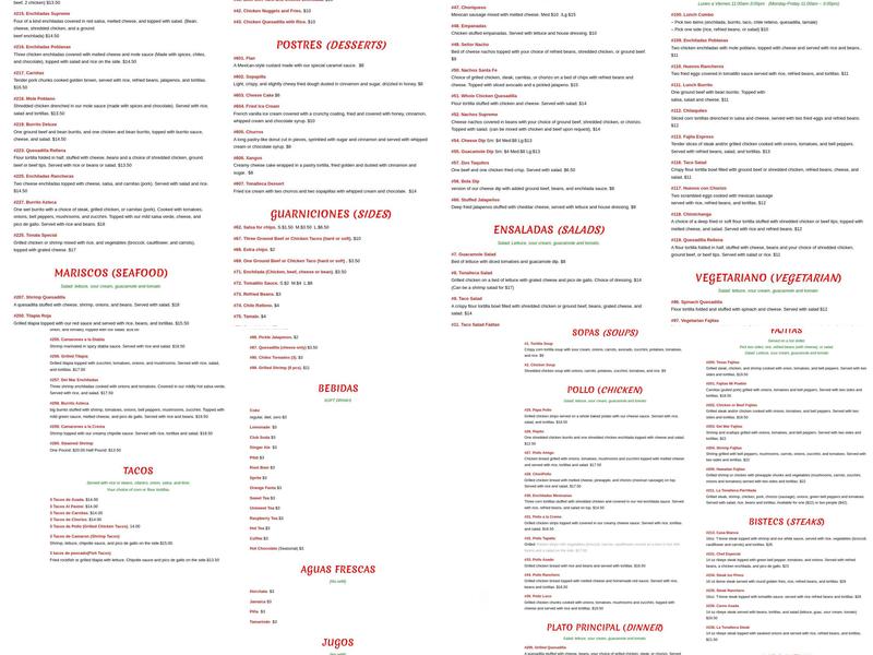 La Tonalteca Millsboro DE Menu