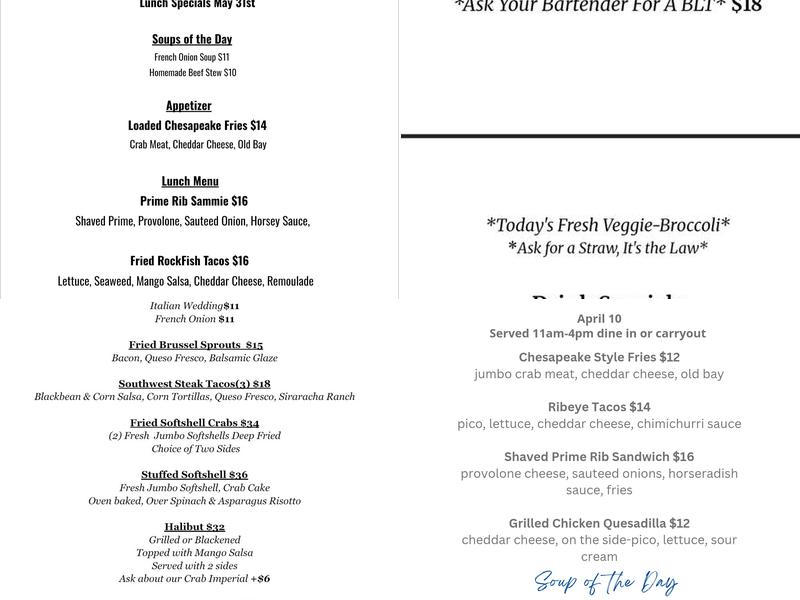 Yellowfin's Bar & Grill Menu