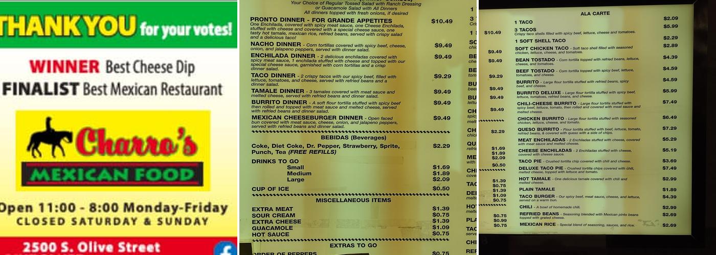 Charro's Mexican Food Menu