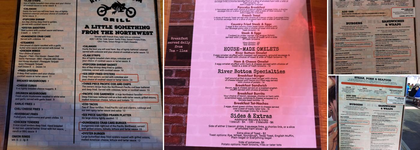 River Bottom Bar & Grill Menu