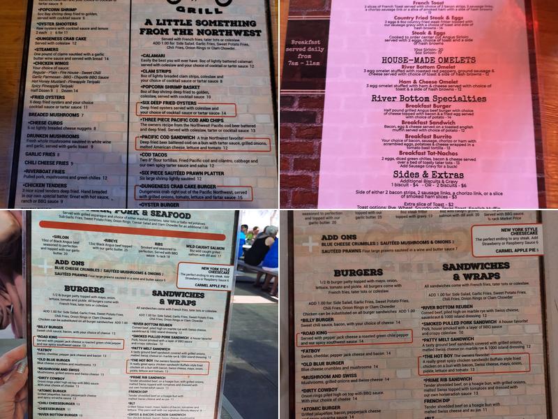 River Bottom Bar & Grill Menu