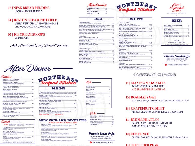 Northeast Seafood Kitchen Menu