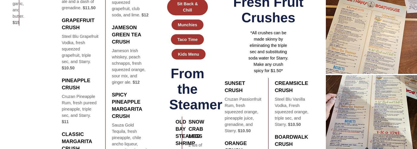 Bethany Boathouse Menu