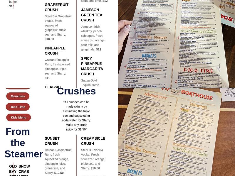 Bethany Boathouse Menu
