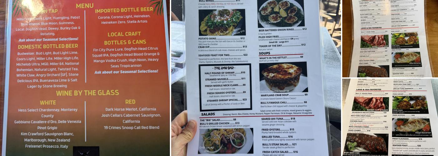 Bull On the Beach Menu