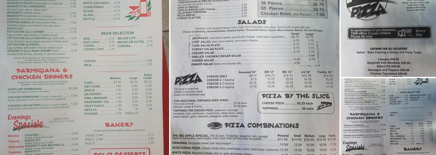 T & M Pizza Italian Restaurant Menu