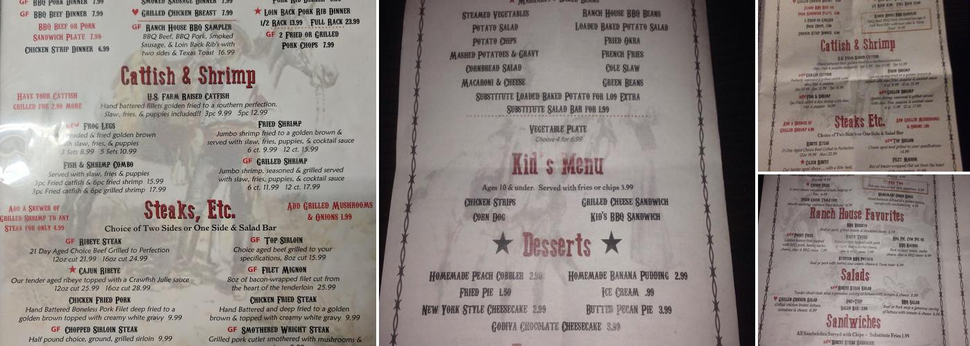Wright's Ranch House Menu
