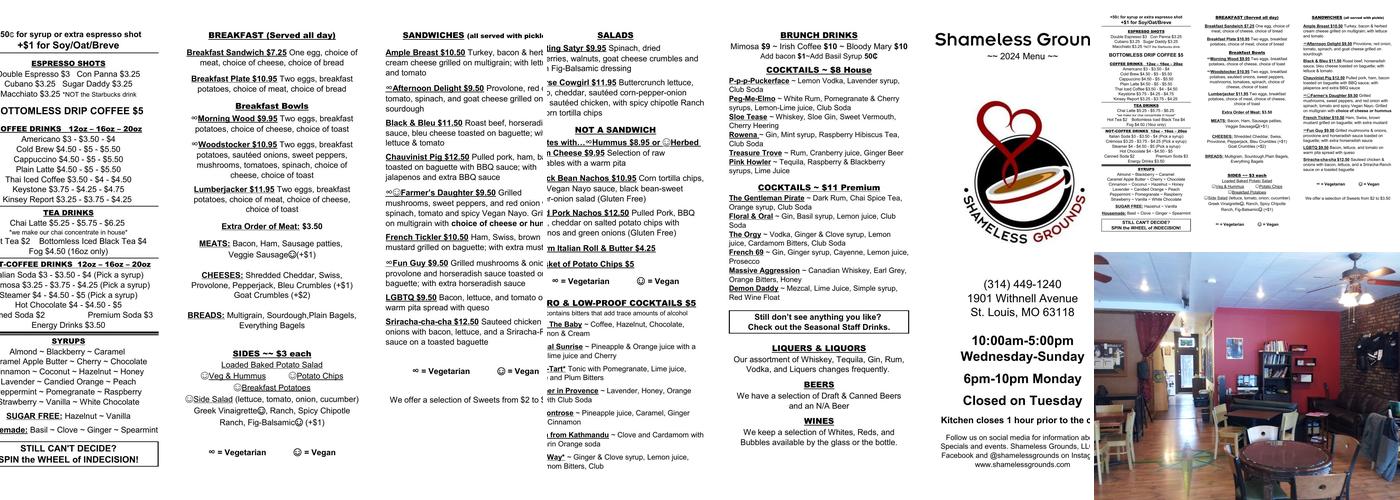 Shameless Grounds Menu