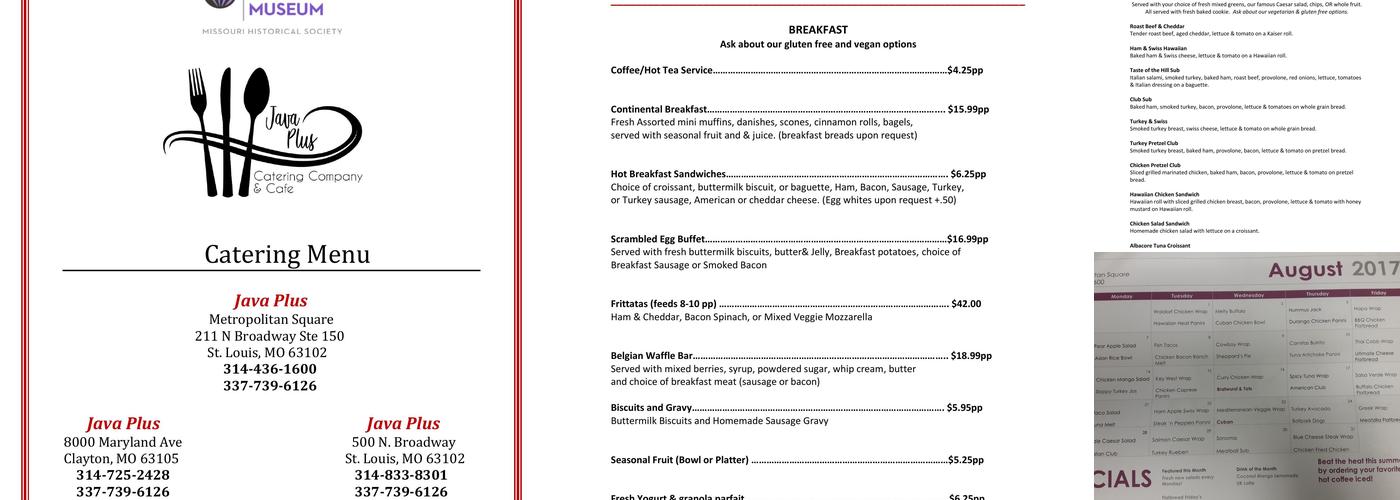 Java Plus Cafe & Catering Menu